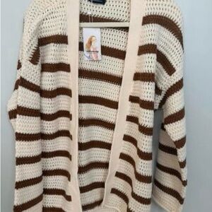 Cozy Striped Cream and Brown Cardigan